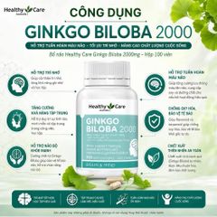 Viên Bổ Não Healthy Care Ginkgo Biloba 2000mg Tăng Cường Trí Nhớ, Giảm Đau Đầu, Lưu Thông Máu Não 100 Viên _Bee Mart