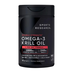 Dầu nhuyễn thể Omega-3 Double Strength Sports Research Omega-3 Krill Oil 1000mg 90 Softgels