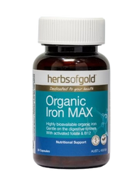 [Nhập khẩu] Herbs of Gold Organic Iron MAX - Viên uống  Bổ Sung Sắt Hữu Cơ (Lọ 30 Viên)