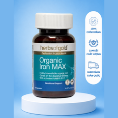 [Nhập khẩu] Herbs of Gold Organic Iron MAX - Viên uống  Bổ Sung Sắt Hữu Cơ (Lọ 30 Viên)