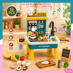 Đồ chơi nhà bếp kèm bồn rửa chén Mini Kitchen 36 chi tiết có hiệu ứng hơi nước