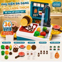 Đồ chơi nhà bếp kèm bồn rửa chén Mini Kitchen 36 chi tiết có hiệu ứng hơi nước