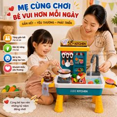 Đồ chơi nhà bếp kèm bồn rửa chén Mini Kitchen 36 chi tiết có hiệu ứng hơi nước