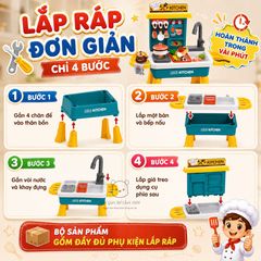 Đồ chơi nhà bếp kèm bồn rửa chén Mini Kitchen 36 chi tiết có hiệu ứng hơi nước