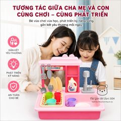 Đồ chơi bồn rửa chén bát cho bé 26 chi tiết vòi tự động dùng pin giúp bé phát triển trí tuệ Thế giới đồ chơi 1104