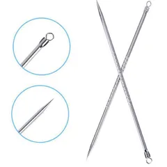 HOT Cây nặn mụn 2 đầu - que nặn mụn thời thượng inox (có bao đi kèm)