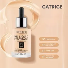 Kem nền Catrice HD Liquid Coverage kiềm dầu che khuyết điểm tự nhiên 30ml Chính Hãng