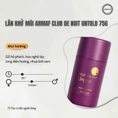 (Chính Hãng full bill) Lăn Sáp khử mùi Cao Cấp Armaf Club De Nuit Woman/Man Deodorant Stick 75g