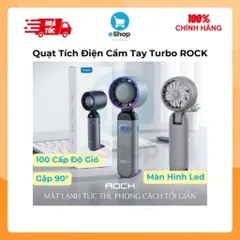 Quạt Tích Điện Cầm Tay Turbo ROCK LQ-217B Gập 90°, 100 Cấp Độ Gió, Màn Hình Led, Móc Treo Tiện Lợi