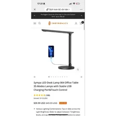 Đèn bàn Taotronics TT-DL062/ TT-DL13/ SYMPA DL004 Chính Hãng 12W 5 Chế Độ Màu 10 Mức Sáng - Đèn Học Đọc Sách, Chống Cận