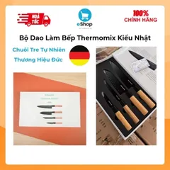 Bộ Dao Làm Bếp Thermomix 4 Chiếc Kiểu Nhật, Thép Không Gỉ Phủ Chống Dính, Cán Tre Tự Nhiên ( Thương Hiệu Đức )