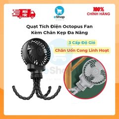 Quạt Tích Điện Octopus Fan Kèm Chân Kẹp Đa Năng, 3 Cấp Độ Gió Hoạt Động Êm Ái, Có Thể Kẹp, Treo, Giá Đỡ ĐT