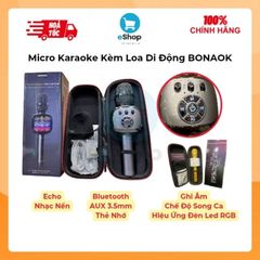 Micro Karaoke Kèm Loa Di Động BONAOK - Hiệu Ứng Đèn Led RGB, Chế Độ Echo, Song Ca, Ghi Âm