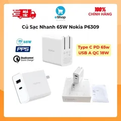 Bộ sạc nhanh 65w hãng NOKIA P6308 2 cổng C + 1 cổng A/ P6309 1C + 1A Hỗ Trợ PD, PPS