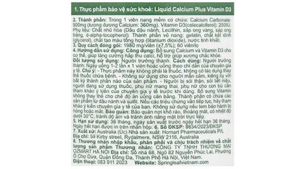 Canxi Spring Leaf Liquid Calcium Plus Vitamin D3 lọ 60 viên