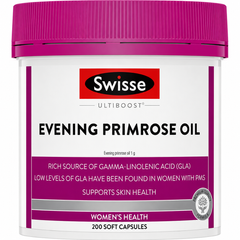 Viên Uống Tình Dầu Hoa Anh Thảo Swisse Ultiboost Evening Primrose Oil 200 Viên - Cân Bằng Nội Tiết - Giảm Hội Chứng Tiền Kinh Nguyệt (PMS) & Chăm Sóc Da 