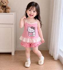 Set bộ hai dây chấm bi hello kitty ren bèo xinh xắn dễ thương mát mẻ mùa hè cho bé gái