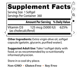 Vitamin D3 5000IU 360 Viên/180 viên - Tăng Cường Miễn Dịch, Hỗ Trợ Xương Khớp Chắc Khỏe, Ổn Định Tim Mạch
