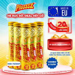 [COMBO 5 TUÝP x 20 VIÊN] Viên Sủi Vitamin Tổng Hợp  PLUSSSZ MAX MULTIVITAMIN VỊ CAM Không Đường