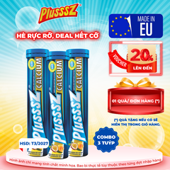 Viên Sủi Plusssz Calcium Vị Đào & Chanh Leo Không Đường - Combo 3 Tuýp 20 Viên Hỗ Trợ Sức Khỏe Xương Khớp, Bổ Sung Canxi Hữu Cơ