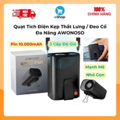 (Pin 10000mAh) Quạt Tích Điện Kẹp Thắt Lưng / Đeo Cổ Đa Năng AWONOSO Động Cơ Mạnh Mẽ 10.000RPM