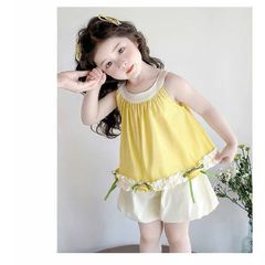 Set bộ yếm đũi đính hoa xinh xắn dáng xòe bồng điệu đà mát mẻ mùa hè cho bé gái kèm ảnh thật
