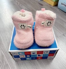 Hàng QC- Dép tập đi mặt cười lót bông ấm áp dày dặn mùa đông cho bé gái