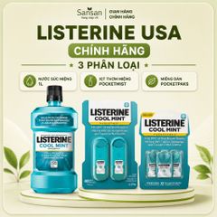 Listerine Cool Mint Chính Hãng Mỹ | Nước Súc Miệng 1L | Xịt Thơm Miệng PocketMist 2x7.7ml | Miếng Dán PocketPaks 72 Miến