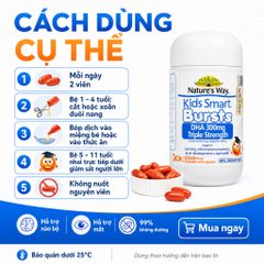 Nature's Way Kids Smart Bursts DHA 300mg Triple Strength 50 Viên Hỗ Trợ Bổ Sung DHA Cho Bé