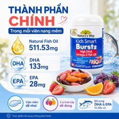Nature's Way Kids Smart Bursts High DHA Omega 3 Fish Oil Trio 60 Viên Hỗ Trợ Bổ Sung DHA Cho Bé
