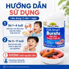 Nature's Way Kids Smart Bursts High DHA Omega 3 Fish Oil Trio 60 Viên Hỗ Trợ Bổ Sung DHA Cho Bé