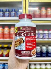Viên uống cân bằng đường huyết Trunature CinSulin loại 200 viên - Hỗ trợ tiểu đường bằng bột quế vitamin D và Chromium, sản phẩm Mỹ