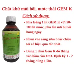 Thuốc xử lí mùi hôi, nước thải GEM K, chuyên xử lí cống, chuồng trại, xuất xứ Việt Nam, chai 1 lít