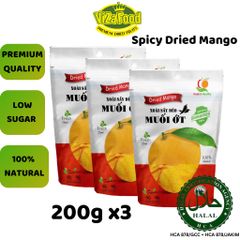Combo 3 dried mangoes with chili salt, medium spicy, whole pieces, 200g - Viza Food