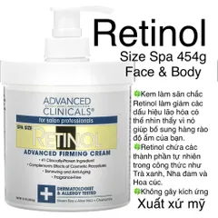 [MỸ] Kem Retinol Advanced Clinicals 454g DƯỠNG CHỐNG LÃO HOÁ DA  NGỪA CHỨNG VIÊM NANG LÔNG GIÚP TRẮNG MỊN SĂN CHẮC