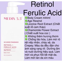 [MỸ] Cream Retinol + Ferulic Acid Body Cream, Age Rewind Medix 5.5 No Added Fragrance 444ml nếp nhăn, chảy xệ, da Crepey