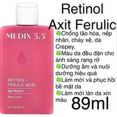 [MỸ] Cream Body Retinol + Axit Ferulic dưỡng lão hóa 15oz 444mL Medix 5.5 nếp nhăn, chảy xệ, da Crepey da sáng rạng rỡ