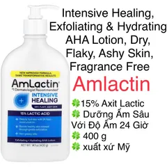 [MỸ] Lotion Amlactin Intensive Healing Exfoliating Hydrating AHA Dry Flaky Ashy Skin Fragrance Free 15% Lactic Acid 400g