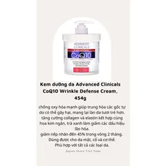 [MỸ] kem dưỡng da Advanced Clinicals CoQ10 Wrinkle Defense Cream, 454g