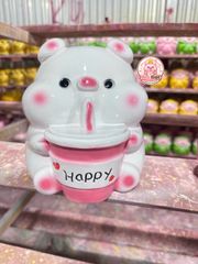 Heo đất tiết kiệm lỗ ngang heo trà sữa KT 19x19cm