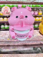 Heo đất tiết kiệm lỗ ngang heo trà sữa KT 19x19cm