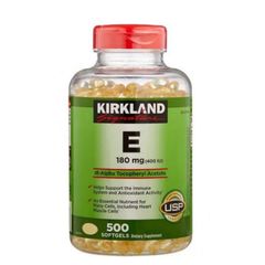 Viên Uống Kirkland Signature E 180 mg (400 IU) - Bổ Sung Vitamin E - Hỗ Trợ Sức Khoẻ Tim Mạch & Làn Da - Chống oxy hóa 500 viên - Sản Phẩm Chính Hãng Mỹ