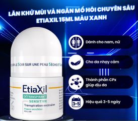 Lăn Khử Mùi EtiaXil Detranspirant Traitement Roll-On Peaux Sensibles Nhãn Xanh Cho Da Nhạy Cảm 15ml 