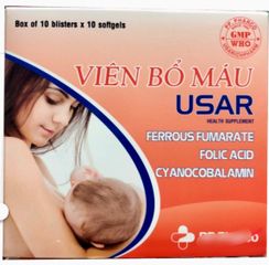 Viên bổ máu usar hỗ trợ bổ máu, giảm thiếu máu, bổ sung sắt hộp 100 viên(date mới)
