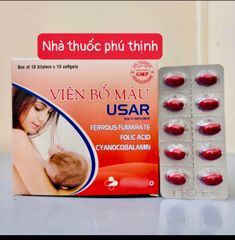Viên bổ máu usar hỗ trợ bổ máu, giảm thiếu máu, bổ sung sắt hộp 100 viên(date mới)
