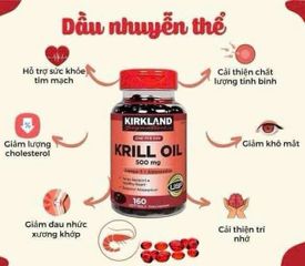 Dầu nhuyễn thể tôm Kirkland Signature Krill Oil 500mg - Hỗ trợ tim mạch, 180 viên dễ uống, Omega 3 tự nhiên, Không mùi tanh.