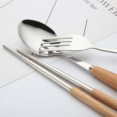 Bộ Đũa, Thìa, Dĩa Inox Chuôi Gỗ hộp đựng lúa mạch