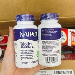 Đẹp da tóc móng Natrol Biotin 10,000 mcg USA 100 viên