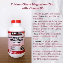 Viên uống Kirkland Calcium Citrate Magnesium Zinc 500 viên - Hỗ trợ xương và răng chắc khỏe, bổ sung canxi, magie, kẽm cho sức khỏe tốt 