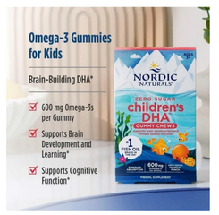 Kẹo Nhai DHA Cho Bé Nordic Naturals Zero Sugar Children’s DHA Gummy Chews 600mg Omega-3 30 Viên Chính Hãng
